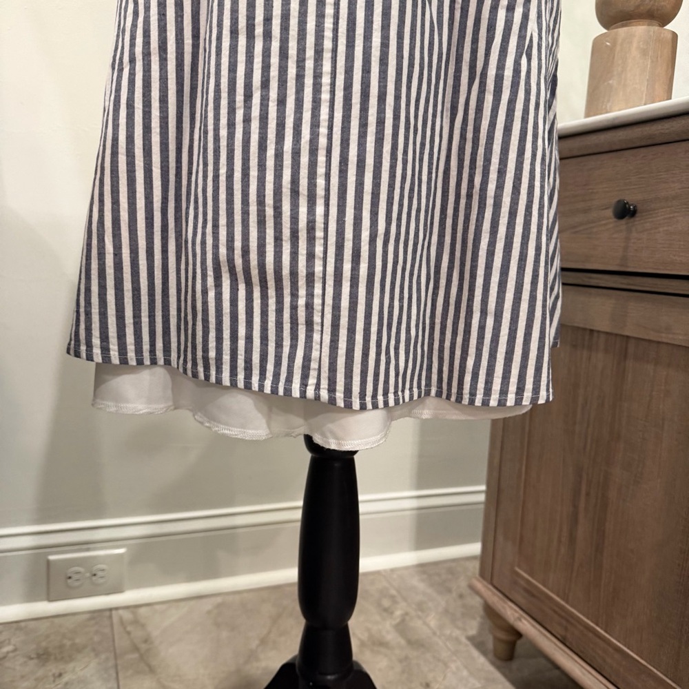 New York & Company Deep Navy and White Striped Midi Dress - Picture 8 of 14